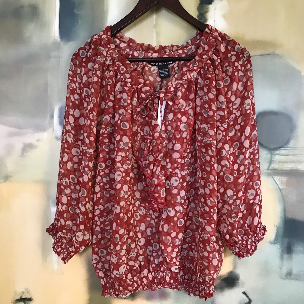 Antilia Femme sheer red blouse, size L